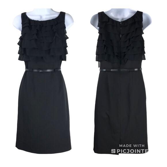 Calvin Klein Ruffle Bodice Sleeveless Sheath Dress Sz 4 Black - Picture 1 of 9